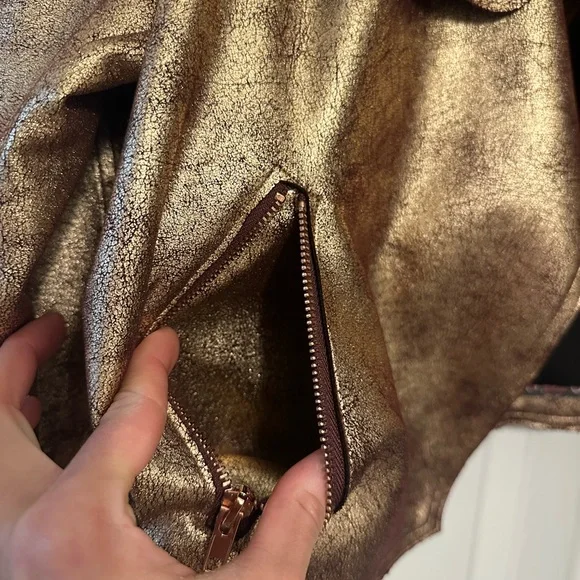 Anthropologie Gold Leather Motorcycle Jacket - Picture 9 of 13